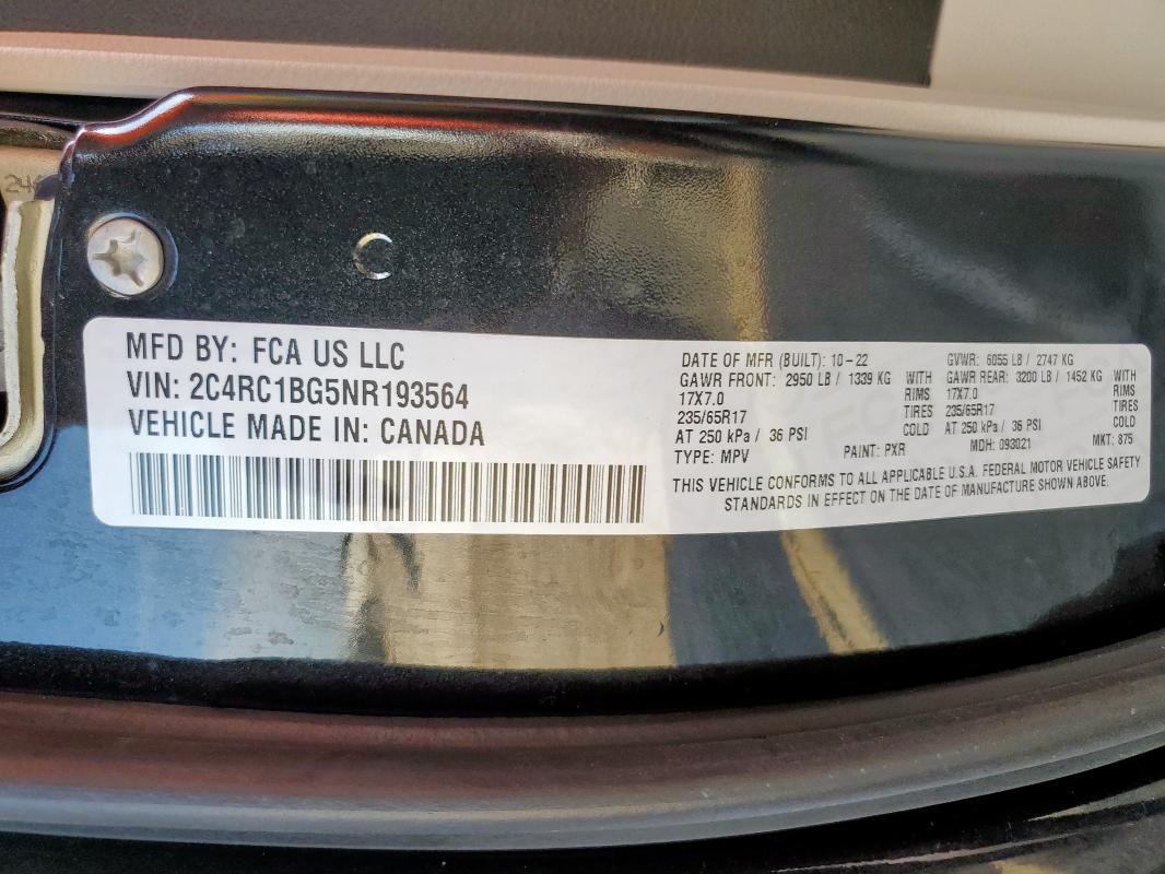 Photo 14 from auction – 2022 CHRYSLER PACIFICA T with VIN 2C4RC1BG5NR193564
