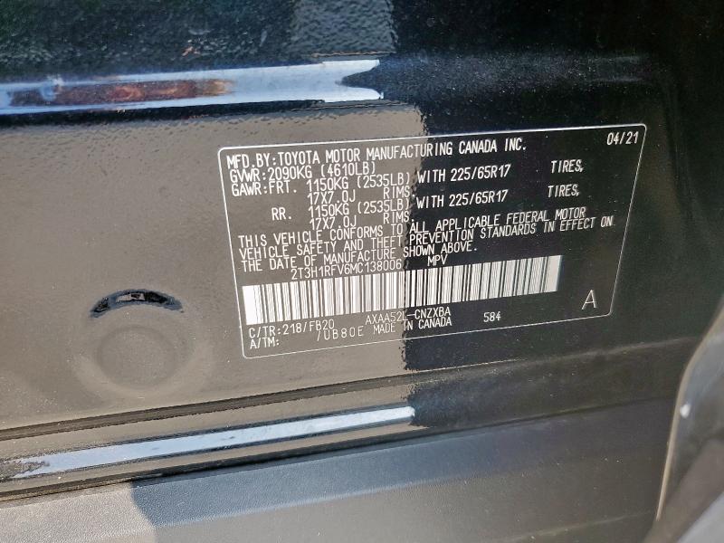 Photo 14 from auction – 2021 TOYOTA RAV4 LE with VIN 2T3H1RFV6MC138006