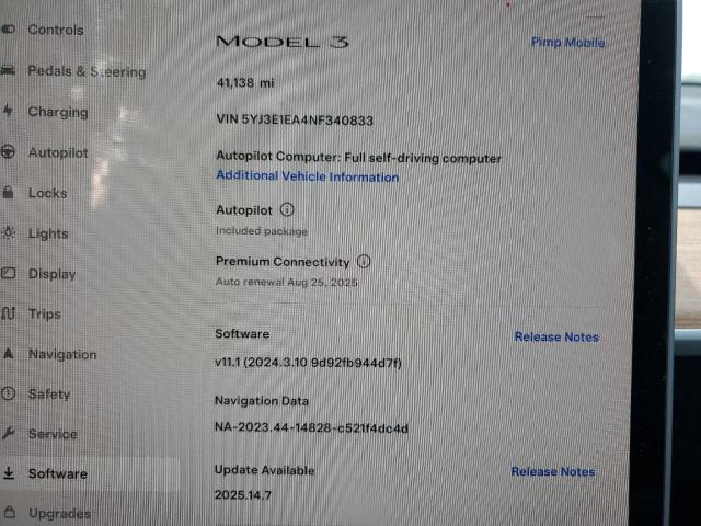 Photo 9 from auction – 2022 TESLA MODEL 3 with VIN 5YJ3E1EA4NF340833