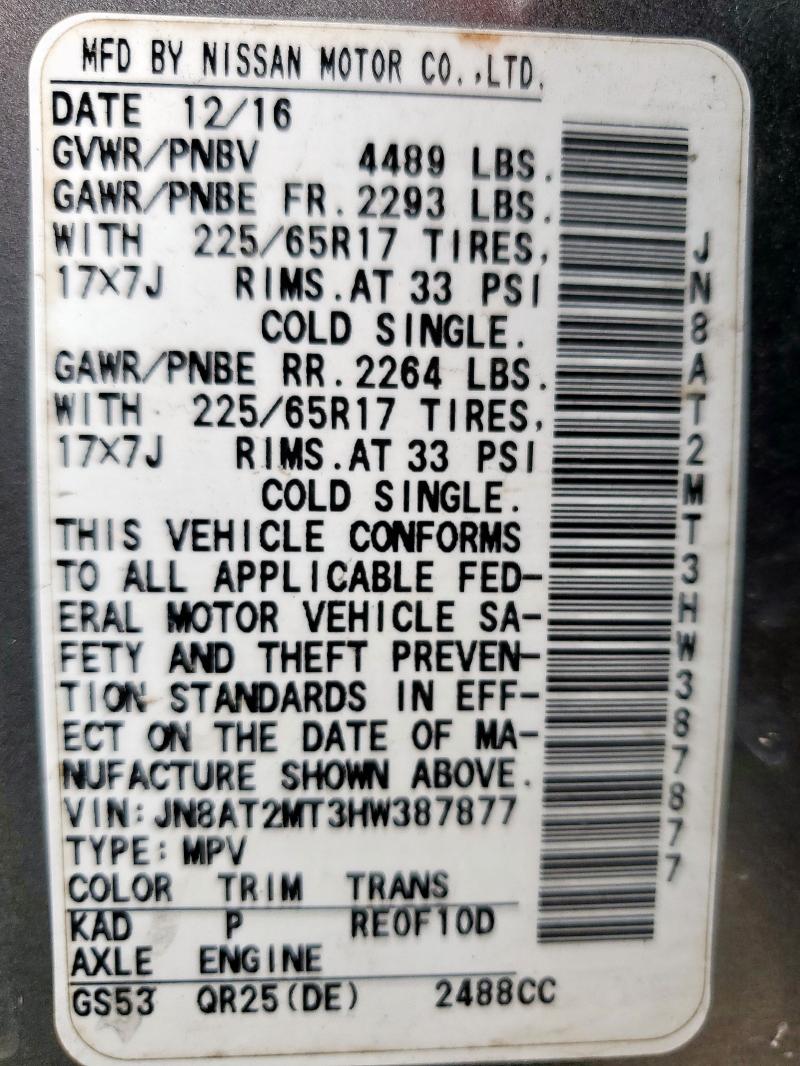 Photo 14 from auction – 2017 NISSAN ROGUE S with VIN JN8AT2MT3HW387877