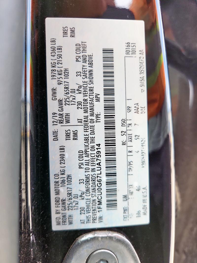 Photo 14 from auction – 2020 FORD ESCAPE SE with VIN 1FMCU0G67LUA75914