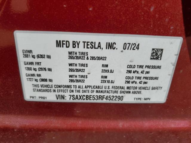 Photo 14 from auction – 2024 TESLA MODEL X with VIN 7SAXCBE53RF452290