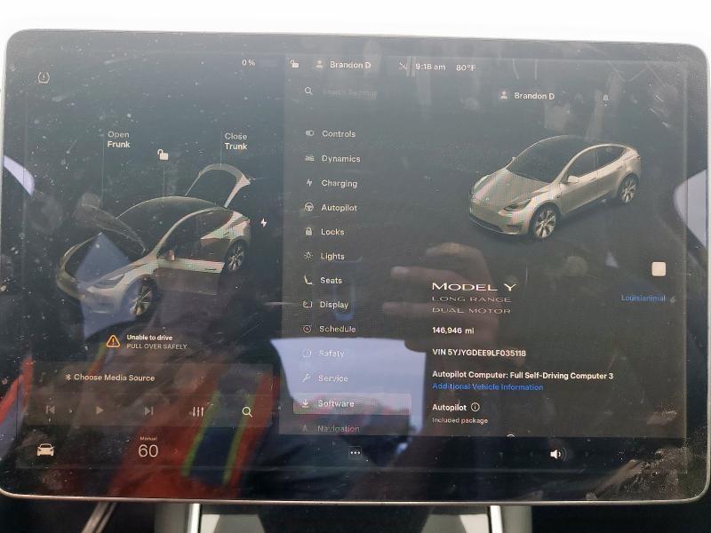 Photo 9 from auction – 2020 TESLA MODEL Y with VIN 5YJYGDEE9LF035118
