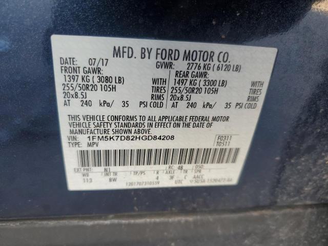 Photo 14 from auction – 2017 FORD EXPLORER XLT with VIN 1FM5K7D82HGD84208