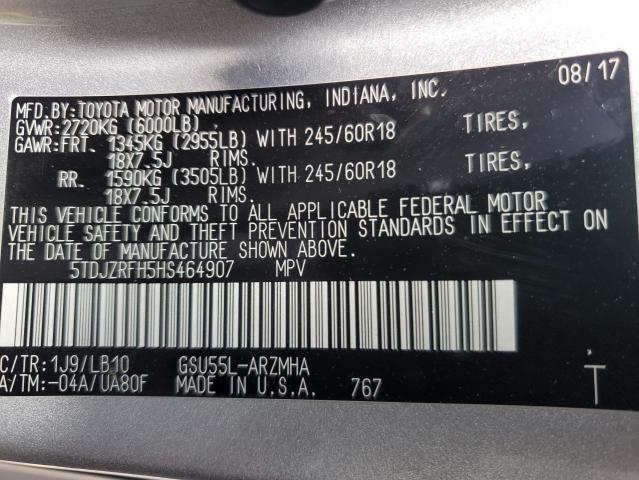 Photo 14 from auction – 2017 TOYOTA HIGHLANDER SE with VIN 5TDJZRFH5HS464907