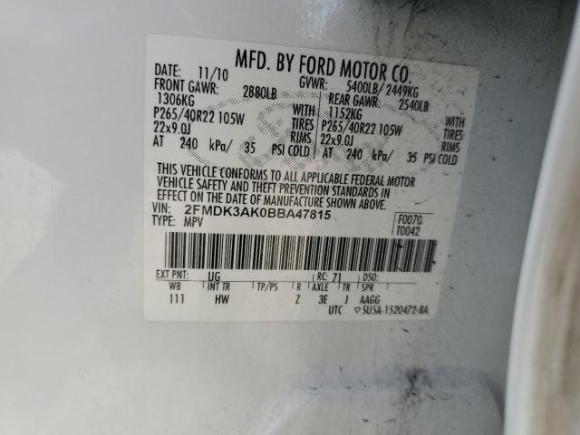 Photo 14 from auction – 2011 FORD EDGE SPORT with VIN 2FMDK3AK0BBA47815