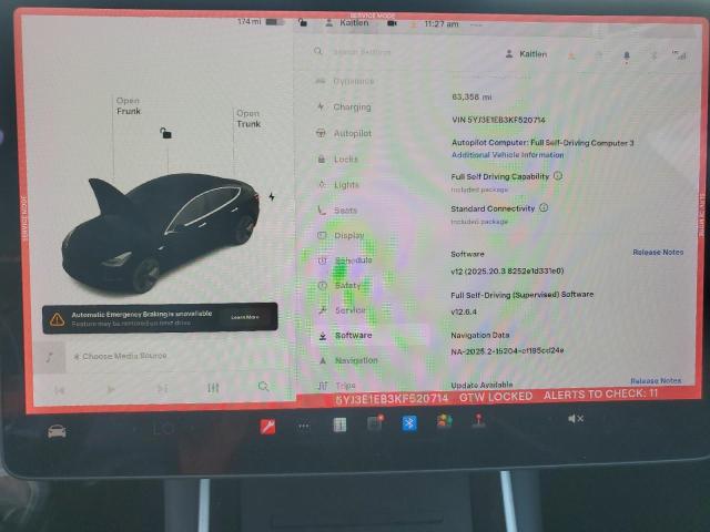 Photo 9 from auction – 2019 TESLA MODEL 3 with VIN 5YJ3E1EB3KF520714