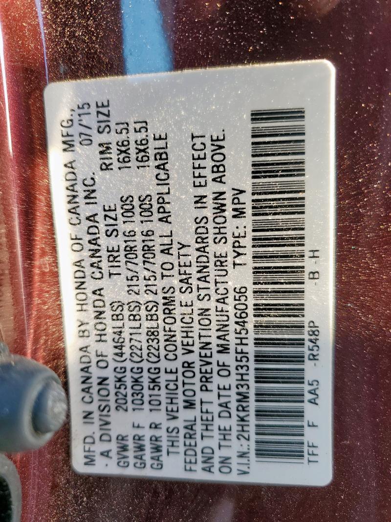 Photo 14 from auction – 2015 HONDA CR-V LX with VIN 2HKRM3H35FH546056