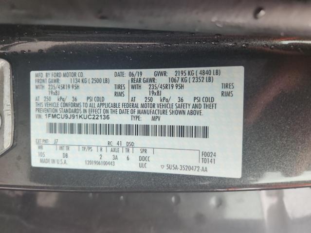 Photo 14 from auction – 2019 FORD ESCAPE TITANIUM with VIN 1FMCU9J91KUC22136
