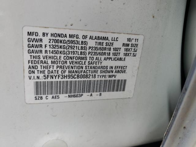 Foto 14 de la subasta – 2012 HONDA PILOT TOURING con VIN 5FNYF3H95CB008218