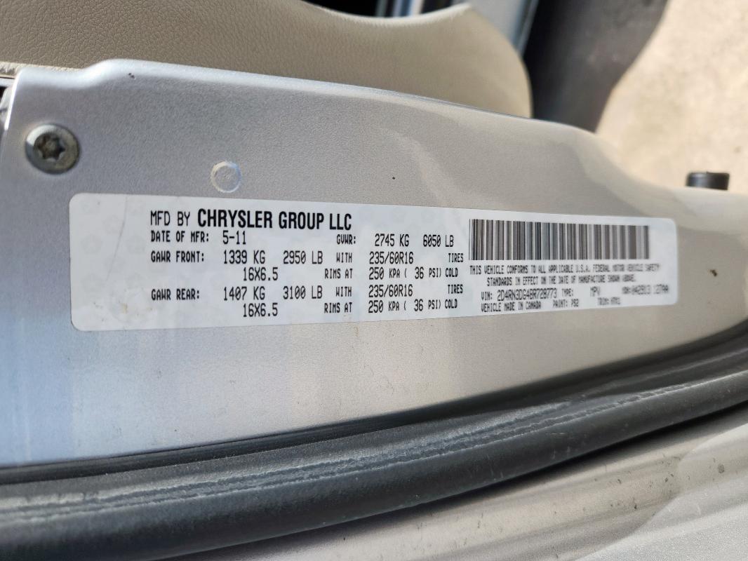 Photo 14 from auction – 2011 DODGE GRAND CARA with VIN 2D4RN3DG4BR728773