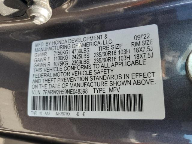 Photo 14 from auction – 2022 HONDA CR-V EX with VIN 7FARW2H59NE048398