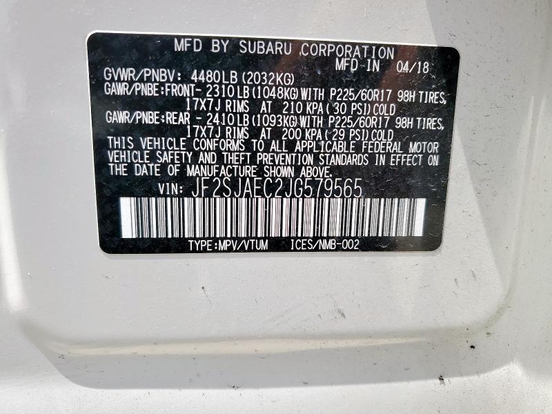 Photo 14 from auction – 2018 SUBARU FORESTER 2 with VIN JF2SJAEC2JG579565