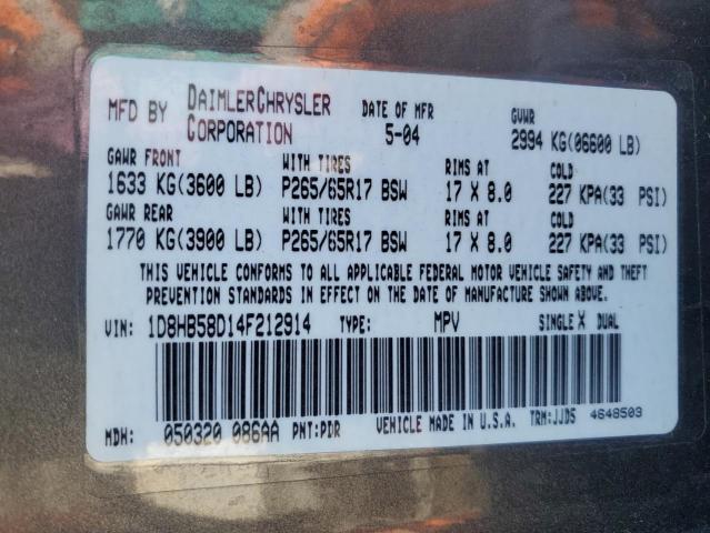 Photo 14 from auction – 2004 DODGE DURANGO LI with VIN 1D8HB58D14F212914