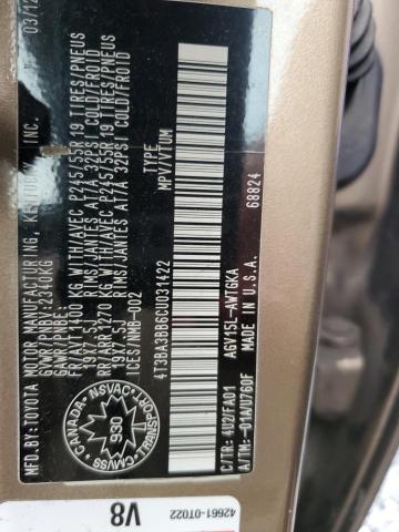 Photo 14 from auction – 2012 TOYOTA VENZA LE with VIN 4T3BA3BB6CU031422