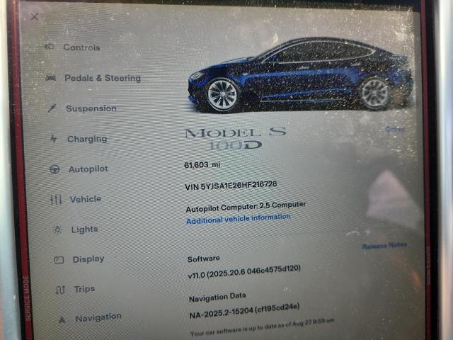 Photo 9 from auction – 2017 TESLA MODEL S with VIN 5YJSA1E26HF216728
