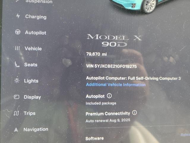 Photo 9 from auction – 2016 TESLA MODEL X with VIN 5YJXCBE21GF019275