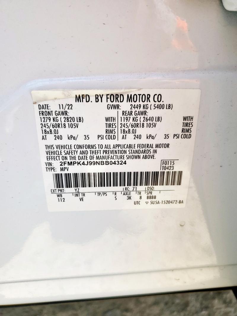 Photo 14 from auction – 2022 FORD EDGE SEL with VIN 2FMPK4J99NBB04324