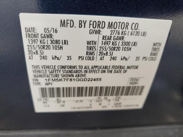 Photo 14 from auction – 2016 FORD EXPLORER L with VIN 1FM5K7F81GGD22455