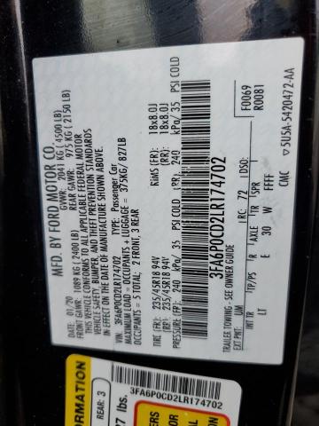 Photo 14 from auction – 2020 FORD FUSION SEL with VIN 3FA6P0CD2LR174702
