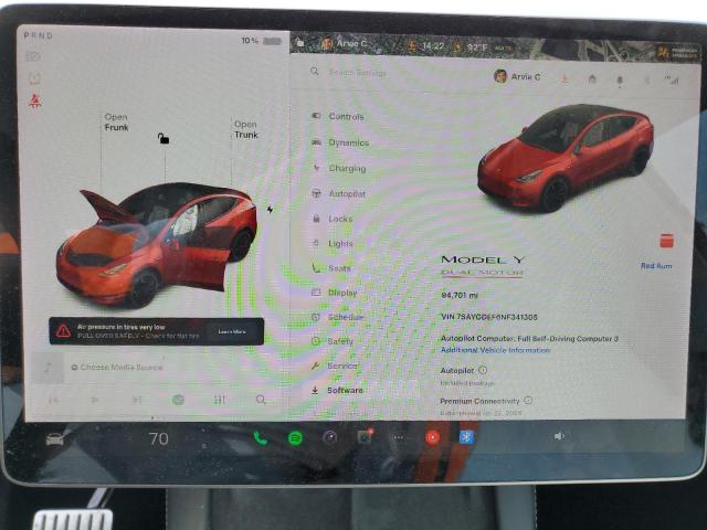 Foto 9 de la subasta – 2022 TESLA MODEL Y con VIN 7SAYGDEF6NF341305