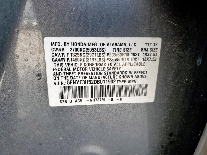 Photo 14 from auction – 2013 HONDA PILOT EXL with VIN 5FNYF3H52DB011902