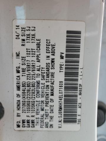 Photo 14 from auction – 2014 HONDA CR-V EXL with VIN 5J6RM4H74EL071609