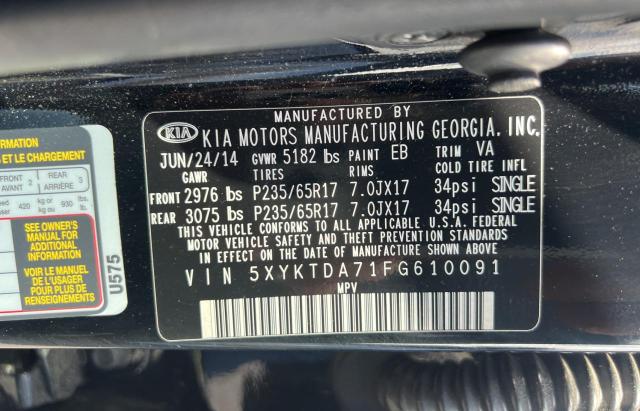 Photo 10 from auction – 2015 KIA SORENTO LX with VIN 5XYKTDA71FG610091