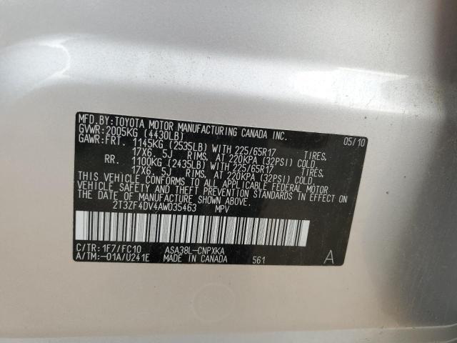 Photo 14 from auction – 2010 TOYOTA RAV4 with VIN 2T3ZF4DV4AW035463