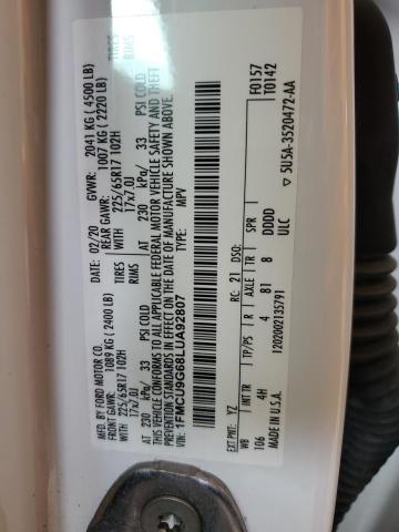 Photo 14 from auction – 2020 FORD ESCAPE SE with VIN 1FMCU9G68LUA92807