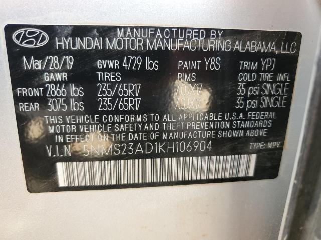 Photo 14 from auction – 2019 HYUNDAI SANTA FE SE with VIN 5NMS23AD1KH106904