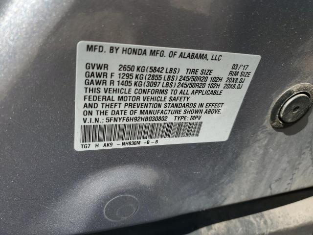 Photo 14 from auction – 2017 HONDA PILOT TOURING with VIN 5FNYF6H92HB030802