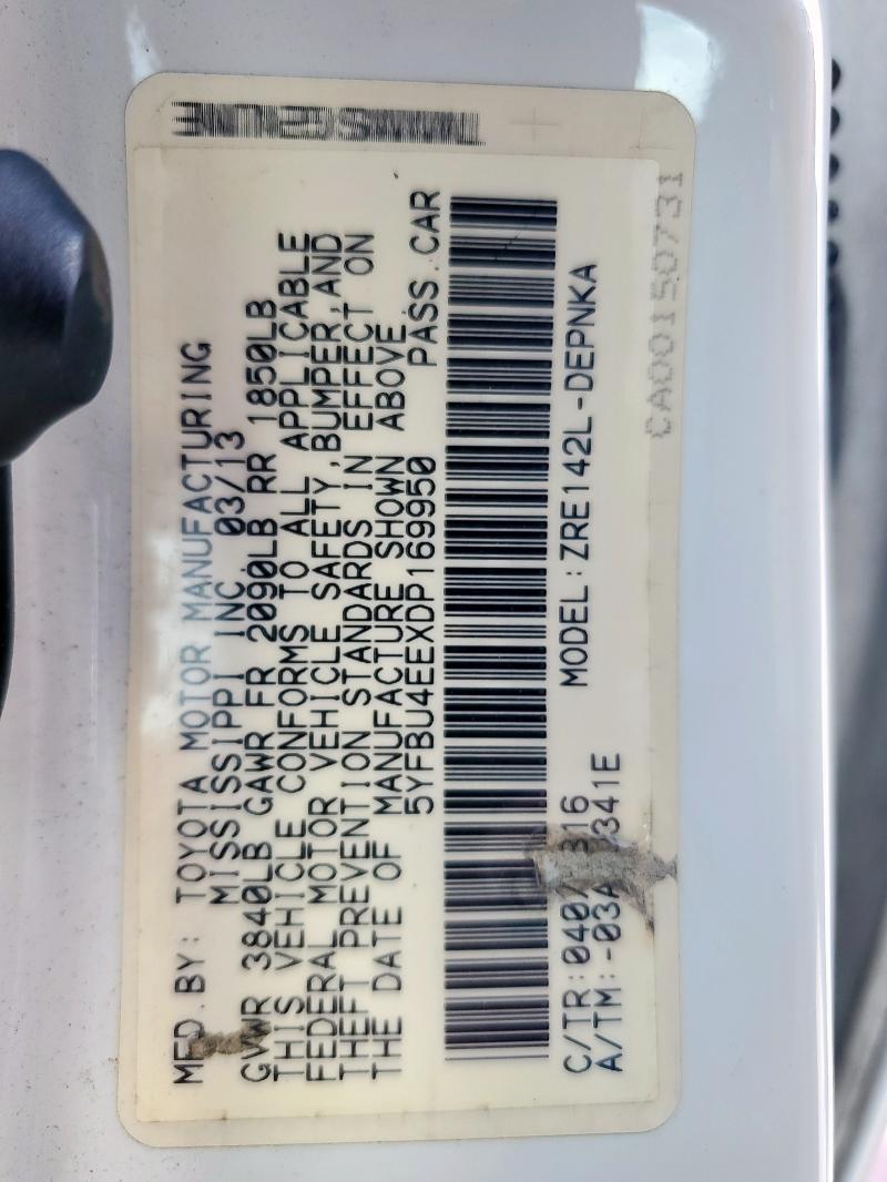Photo 14 from auction – 2013 TOYOTA COROLLA BA with VIN 5YFBU4EEXDP169950