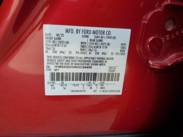 Photo 14 from auction – 2022 FORD EXPLORER X with VIN 1FMSK8DH9NGC04498