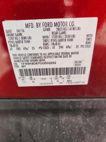Photo 14 from auction – 2016 FORD EXPLORER XLT with VIN 1FM5K8D87GGD02252