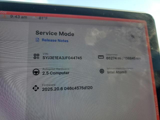 Photo 9 from auction – 2018 TESLA MODEL 3 with VIN 5YJ3E1EA3JF044745