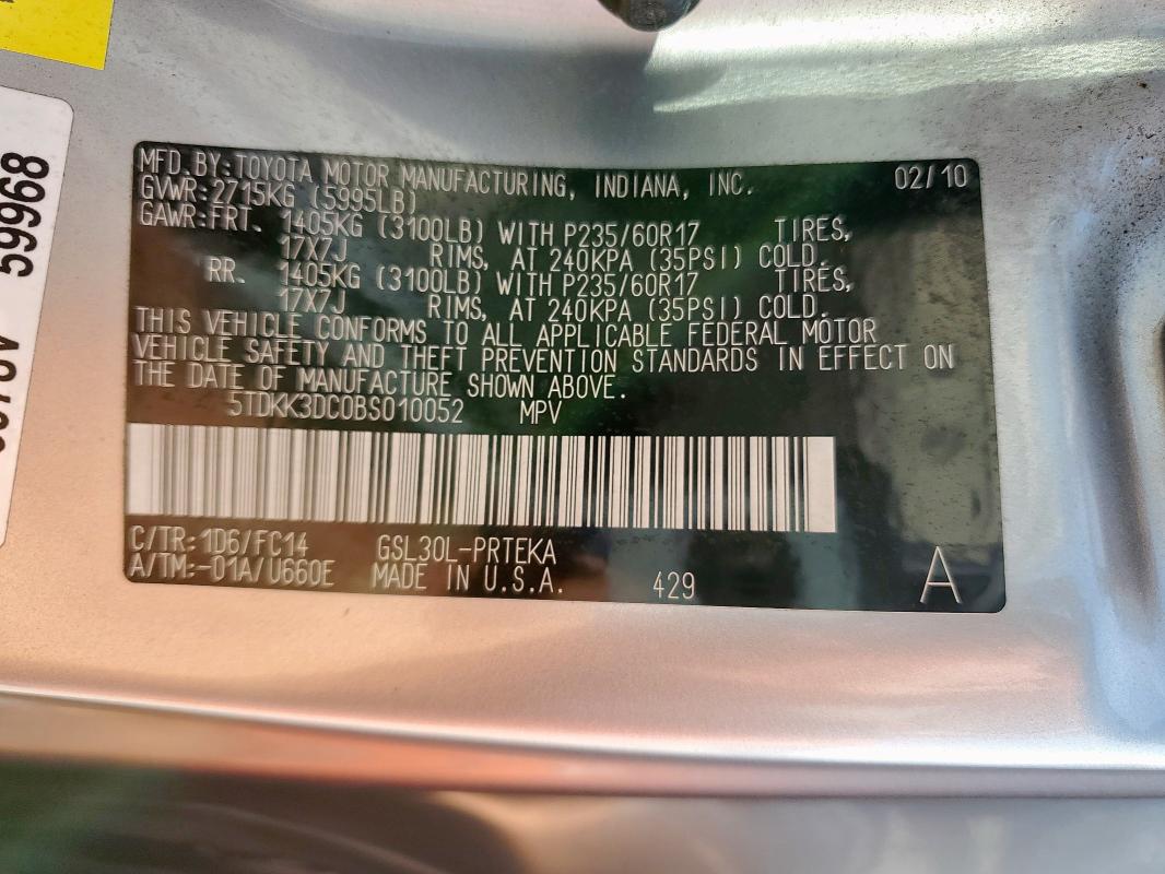Photo 14 from auction – 2011 TOYOTA SIENNA LE with VIN 5TDKK3DC0BS010052