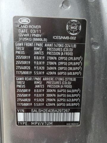 Photo 14 from auction – 2011 LAND ROVER RANGE ROVE with VIN SALSH2E40BA297267