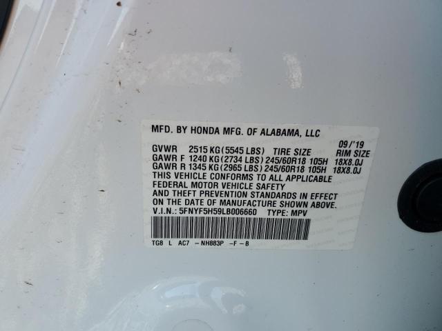 Photo 14 from auction – 2020 HONDA PILOT with VIN 5FNYF5H59LB006660