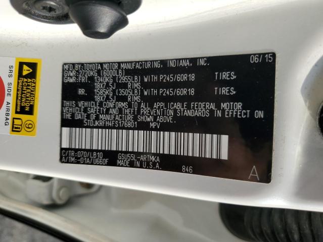 Photo 14 from auction – 2015 TOYOTA HIGHLANDER with VIN 5TDJKRFH4FS176801