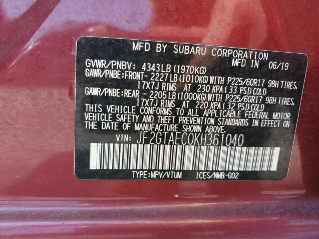 Photo 14 from auction – 2019 SUBARU CROSSTREK PREMIUM with VIN JF2GTAEC0KH361040