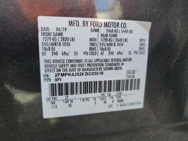Photo 14 from auction – 2019 FORD EDGE SEL with VIN 2FMPK4J92KBC03918