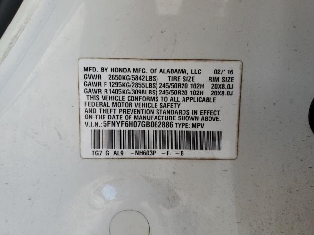 Photo 14 from auction – 2016 HONDA PILOT ELIT with VIN 5FNYF6H07GB062886