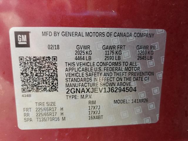 Photo 14 from auction – 2018 CHEVROLET EQUINOX LT with VIN 2GNAXJEV1J6294504