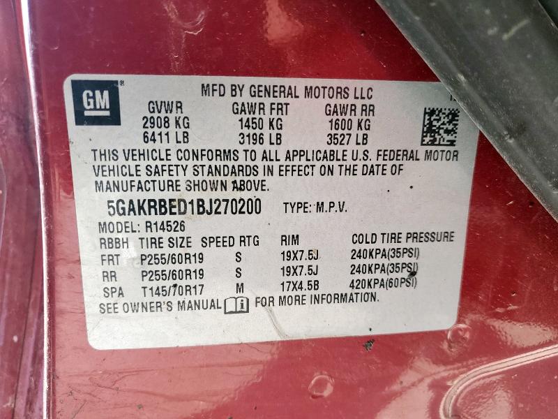 Photo 14 from auction – 2011 BUICK ENCLAVE with VIN 5GAKRBED1BJ270200