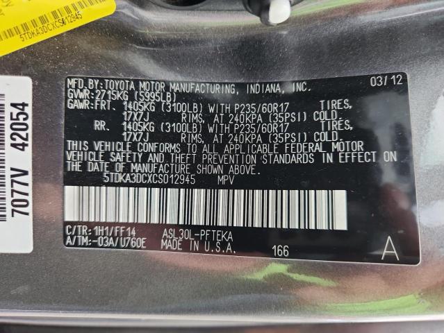 Photo 14 from auction – 2012 TOYOTA SIENNA BAS with VIN 5TDKA3DCXCS012945