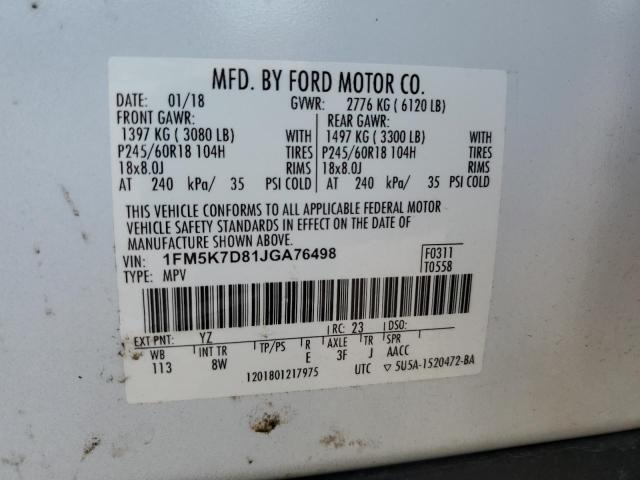 Photo 14 from auction – 2018 FORD EXPLORER XLT with VIN 1FM5K7D81JGA76498