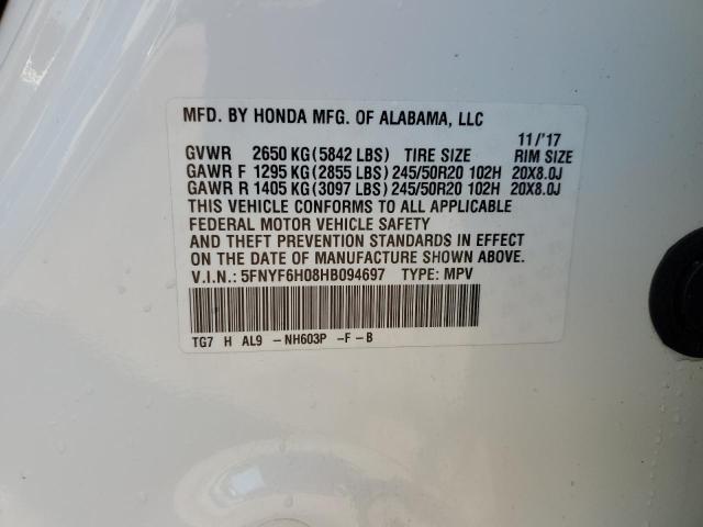 Photo 14 from auction – 2017 HONDA PILOT ELIT with VIN 5FNYF6H08HB094697