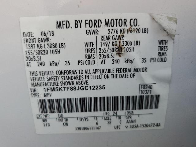 Photo 14 from auction – 2018 FORD EXPLORER L with VIN 1FM5K7F88JGC12235