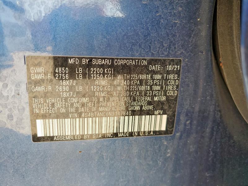 Photo 14 from auction – 2022 SUBARU OUTBACK LI with VIN 4S4BTANC6N3147840